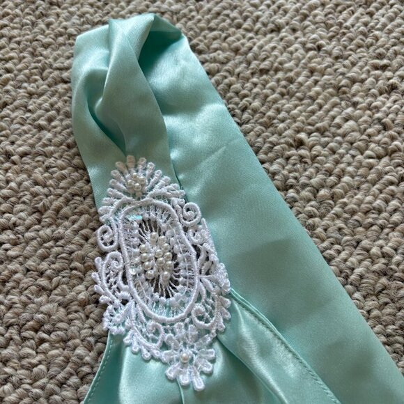 Vintage Jessica Lynn Seafoam Green Slip Dress S | Lace Appliqué | Cottagecore - Picture 3 of 15